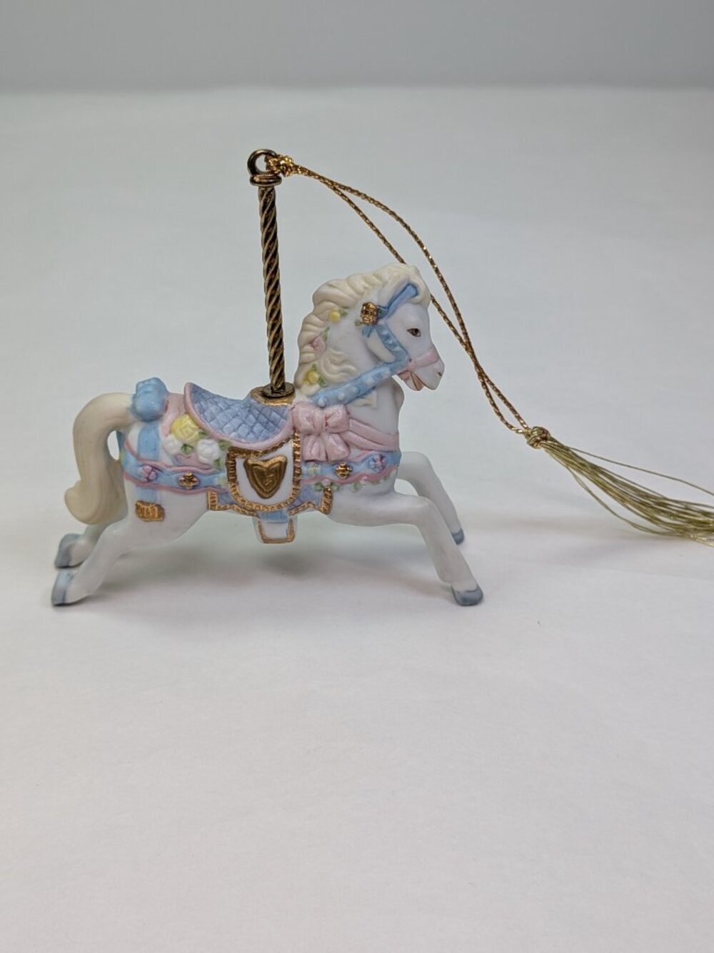 Lenox Vintage 1989 Carousel Horse Ornament Bisque Pastel Pink Blue Bow Gold